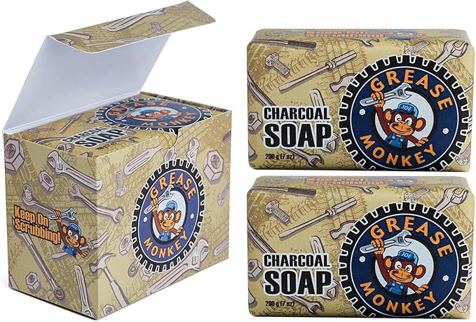 grease monkey Bali Soap Grease Monkey - Natural Soap for Men, Dad, Husband - Special Father's Day Gift - Activated Charcoal Scrub for Mechanic - Cleans Dirty, Greasy Hands - Pack of 2, 7oz Bar - Image 2